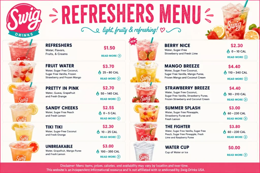 Swig Refreshers Menu