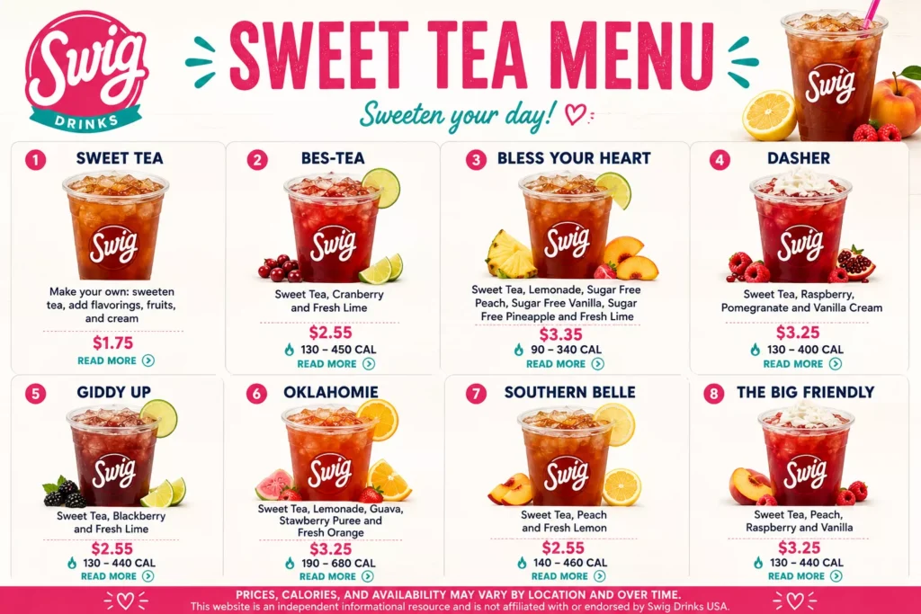 Swig Sweet Tea Menu